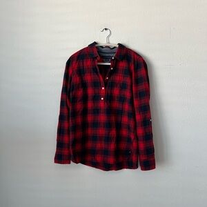 Tommy Hilfiger Red and Black Plaid Pullover Button-Down Shirt